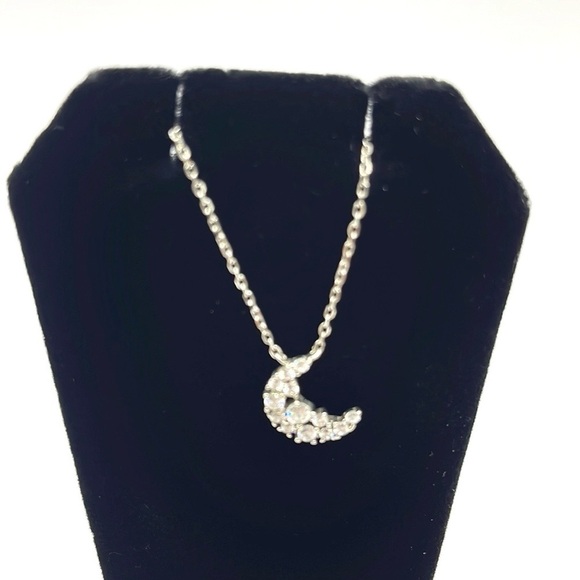 Vtg Rhinestone Cresent Moon Pendent/ Necklace. 925 Sterling Silver 17” necklace - Picture 7 of 13